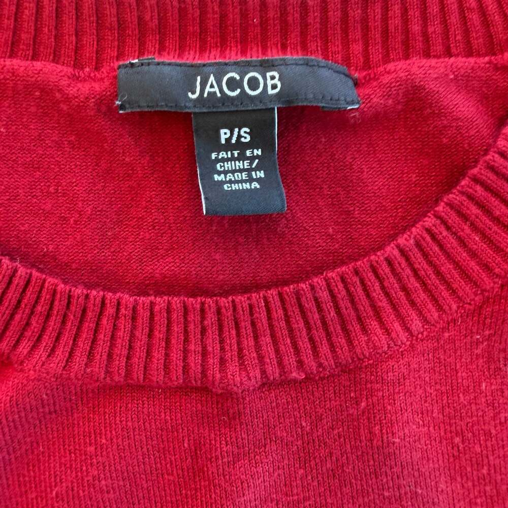 Jacob Women's Red Short Sleeve Knit Sweater with Shoulder Button Detail - Picture 3 of 5